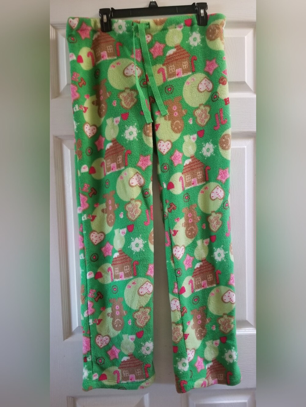 Faded Glory Women's Green Pajama Pants with Gingerbread Man & House Size L - New